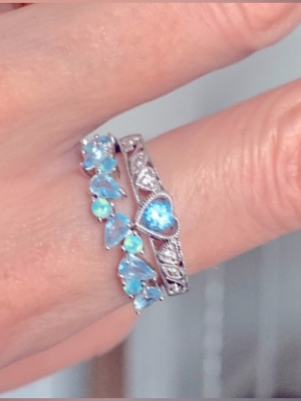 Pretty Vintage Set- 2 rings! 1st is white gold, topaz, diamonds!2nd is sterling
